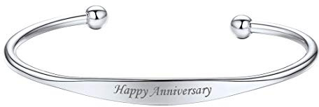 U7 Damen Offener Armreif Edelstahl Armspange mit Kugel am Ende Schicker Frauen personalisiert ID-Armband Name Texte Gravur Armschmuck Accessoire für Muttertag Valentinstag