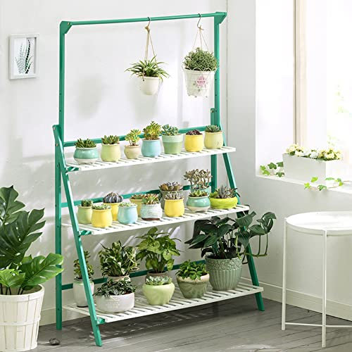 LIGUOYI Blumentreppe Aus Bambus 6-Tier Pflanzentreppe, Foldable Flower Pot Holder, Aufhängbar Dekorativer Blumentopfständer, 4 Farben Höhe 143 cm Gartenregal Für Fenster, Balkon, Wohnzimmer