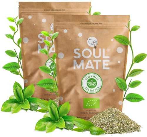 Soul Mate Yerba Mate Tea Elaborada sin Humo 2x500g - Organic Loose Leaf Tea, Air-Dried with Sticks