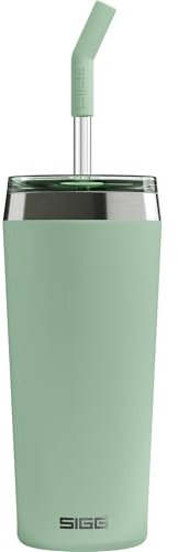 SIGG Helia Kaffeebecher to go (0.45 L / 0.6 L), doppelwandig isolierter Thermobecher mit Glas-Strohhalm, auslaufsicherer Tumbler aus Edelstahl für heisse & kalte Getränke