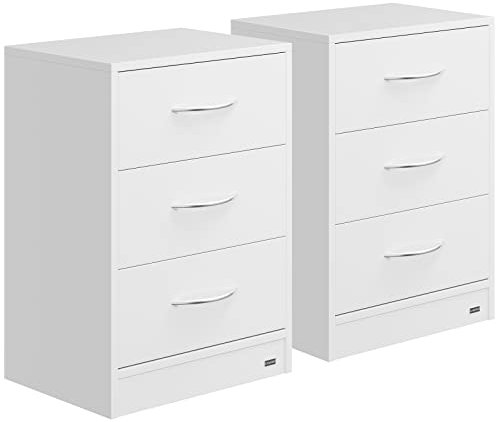 CASARIA® 2x Eloise 3-Drawer Bedside Table | Chest Of Drawers | 3 Drawers | Cable Routing Hole | Wall Mounting Option | Bedroom Nightstand | 54x39x28cm | White Finish