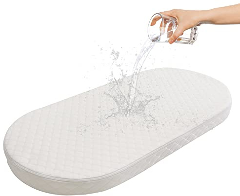 Wonder Living Baby Bassinet Mattress, Breathable, Hypoallergenic, Premium Foam, Non-Toxic, Oval Shaped with Removal Waterproof Cover,15 x 30 x 2'', White