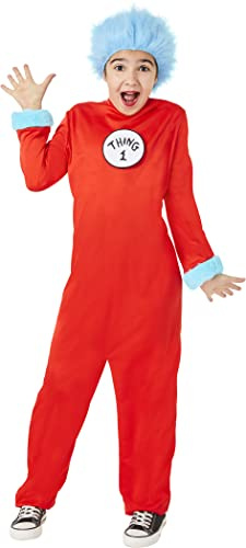 InSpirit Designs Dr. Seuss Kids Thing 1 and Thing 2 Jumpsuit Costume | Officially Licensed | Kids Costume | Couple costume | Attachable Patches, SM