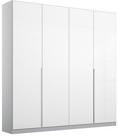 Rauch Möbel Alabama, Schrank, Farbe Hochglanz Weiß/Seidengrau, Breite 181cm | Kleiderschrank, 4-türig, Zubehör Basic, für Schlafzimmer, Kinderzimmer, Homeoffice, Garderobe, Flur