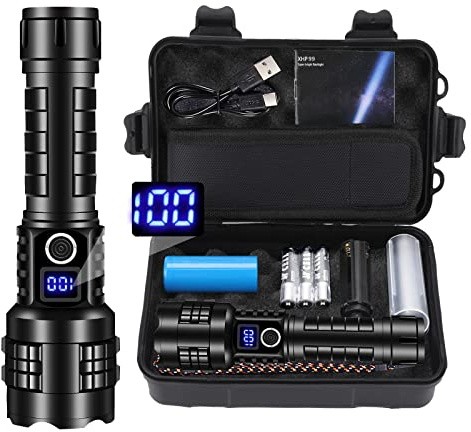 Rechargeable Flashlights High Lumens XHP99 990000 Lumens Brightest LED Tactical Flashlights Super Bright High Powered Flash Light, Powerful Handheld Hunting Flashlight for Emergency Hiking Battle