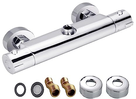 Vinteky 38°C Mitigeur Thermostatique de Douche 1/2 Mural Chromé pour Salle de Bain avec Une Sortie