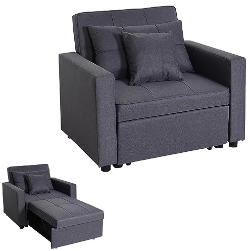 Mendler Schlafsessel HWC-L90, Klappsessel Schlafsofa Gästebett Relaxsessel, Liegefläche 197x103cm Stoff/Textil - dunkelgrau