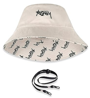 LumiSyne Unisex Wendbarer Fischerhut Einfarbig Mit Buchstaben Stickerei/Hawaii Stil Druck Doppelseitig Baumwolle Eimerhut Mit Abnehmbare Kinnband Faltbar Bucket Hat Sonnenhut Für Sommer Strand Reise
