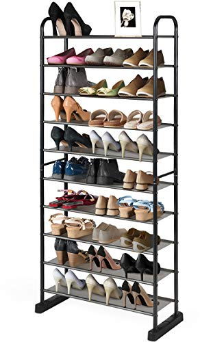 COSTWAY Schuhregal mit 10 Ebenen, Schuhablage für 30 Paar Schuhe mit abnehmbarem Regal & Metallrahmen, platzsparender Schuhaufbewahrung für Flur, Wohnzimmer, Eingang, Schwarz, 66 x 29 x 152 cm