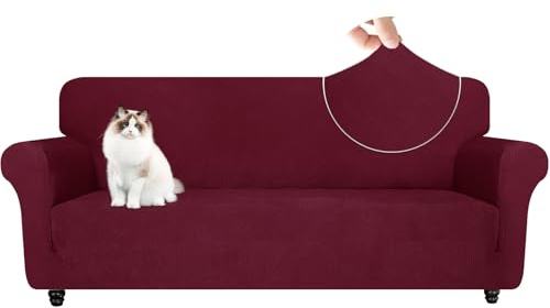 YSTELLAA Stretch Sofa Überzug 3 Sitzer, Elastisch Sofabezug Mit Armlehnen, Jacquard Sofaschoner rutschfest, Universal Sofa Cover Moderne, Couchüberzüge Sofahusse Für Katze Hund, Rot