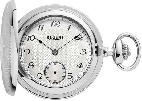 REGENT Herren Taschenuhr Savonnette Edelstahl 48 MM Mechanischer Handaufzug Arabische Zahlen P-774