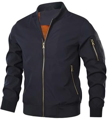 Hood Crew Giacca a vento da bomber da uomo, leggera, casual, elegante, con cerniera e tasche, Blu navy, XL
