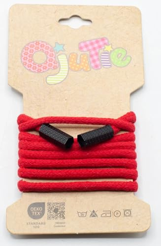 Kordelzug 5 mm rund mit Kordelenden – 1,15 m lang - fertig konfektioniert - für Hoodies, Jogginghosen, Jacken, Bekleidung, Nähzubehör, DIY Projekte – 34 Farben – Ersatz Kordel (red)