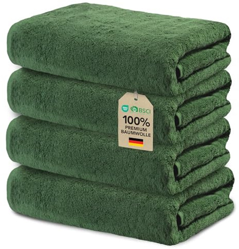 Ôhm 4er Set Handtuch groß 90x180 cm , XXL Badetuch für Sauna, Familie & Strand – 100% Baumwolle 500 g/m², Tannengrün – weich & extra saugstark & Oeko Tex zertifiziert