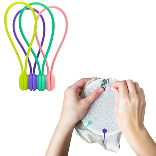 MAGUSHION 4Pcs Needle Minder for Cross Stitch Needles,Colorful Silicone Magnetic Fabric Clips,The Best Gift for Knitting Enthusiasts