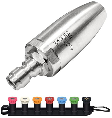 YATOSEEN Buse turbo en acier inoxydable 3600 PSI pour nettoyeur haute pression, rotative à 360 °, avec raccord rapide 1/4, 7 pointes de buse avec porte-buse pour eau chaude et froide (ouverture 3.0)