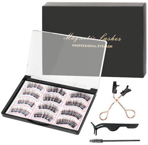 Joyeee Faux Cils Magnétique, 6 paires de faux-cils réutilisables, aspect naturel 3D, kit de cils individuels avec pince applicatrice, sans colle, kit d'extension de cils à faire soi-même
