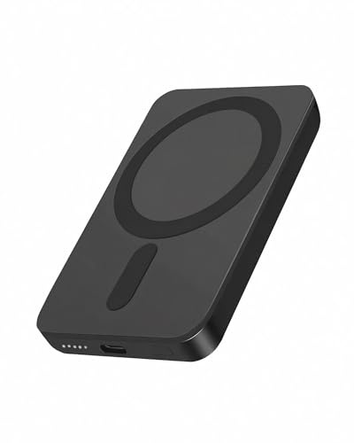 Miady Power bank magnetico da 5000 mAh, ricarica magnetica wireless da 5 W, ricarica rapida USB-C da 12 W, batteria esterna ultra sottile, compatibile con iPhone 12-17 serie (nero)