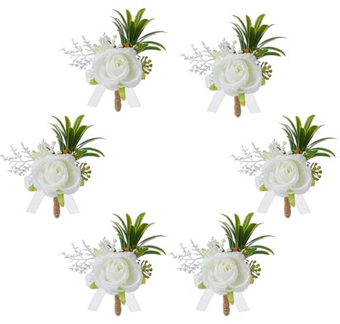alloneslife Set mit 6 eleganten Kunstrosen, Anstecknadeln, künstliche Blumen, Brautjungfern, Anstecknadel, elegantes Accessoire für Bräute