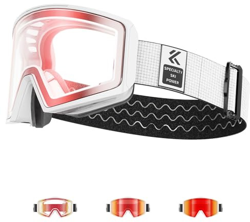 KAPVOE Gafas de Esquí Fotocromática con Lentes Magnéticas, Antivaho, Protección UV400, para Hombre, Mujer y Jóvenes, Compatible con Casco, Ideal para Esquí, Snowboard y Patinaje sobre Hielo 03
