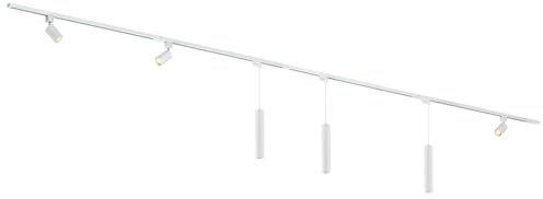 Qub Focus III 1-Phasen Led Schienensystem Komplettset - 400cm - Set 3 Spots und 3 Pendelleuchten - 4x 1m Schienen - I-Form - GU10 & LED-Kompatibel - Erweiterbar & flexibel - Spot lampe - Weiß