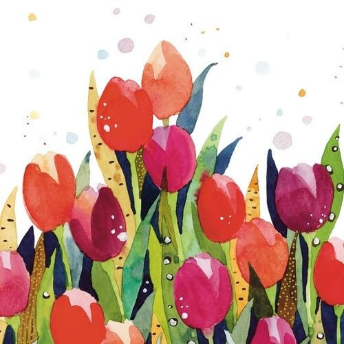 20 Servietten Blumen Tulpen in bunter Malerei als Tischdeko. Papierservietten mit Motiv. Auch für Decoupage und Serviettentechnik 33x33cm