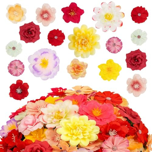 N&T NIETING 50 Stück Kunstblumen Blumenköpfe, Mini Seidenblumen Blumen Deko | Kleiner Künstliche blumenköpfe, Fake Blumen Deko für DIY Basteln Scrapbooking Hochzeit Party Home Handwerk Dekorations