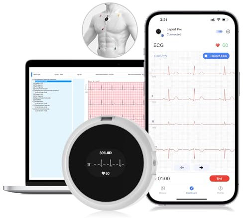 CheckMe LepodPro 7-Lead ECG Monitor with OLED Display, 24-Hour Real-Time ECG Recording, Detailed AI ECG Reports, Event Markers, 72-Hour Battery Life, Smartphone APP & PC Support for Home Use