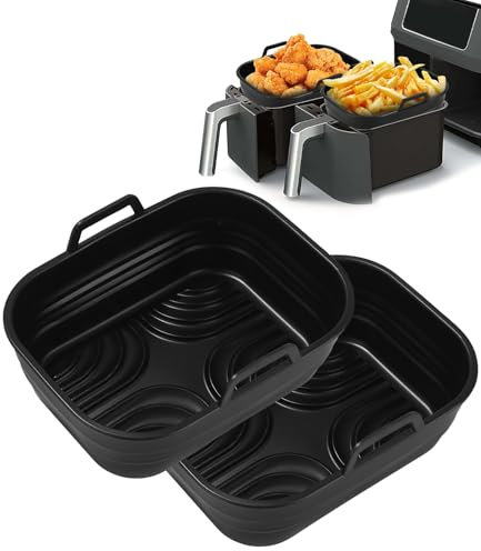 2 Pezzi Teglia Silicone Friggitrice ad Aria,Accessori Friggitrice ad Aria per Ninja Double Stack XL,Foodi Max Dual Zone AF400EU,AF300EU 7.5L,Accessori per Friggitrice Ad Aria in Silicone