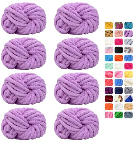 Maxee Dicke Wolle 8 x 250 g, XXL Chunky Garn zum Armstricken und Handstricken, weiches Roving-Garn zum Häkeln und Stricken für Decken, Kissen, Teppiche und Haustierbetten-15-Lila-1