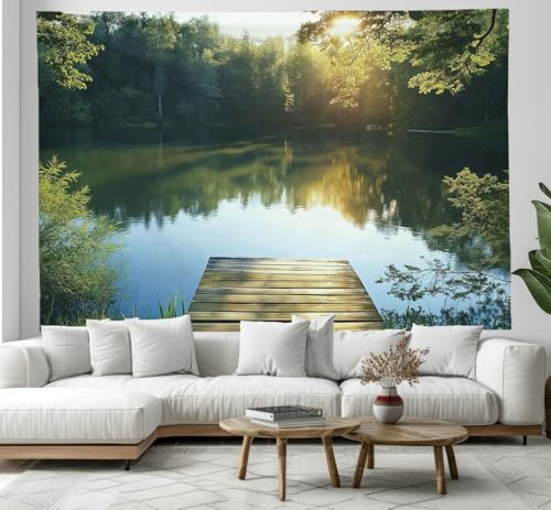 CEDNXOER Wandteppich See Natur, Wandtuch Tapisserie Wandbehang Wald Seebrücke Tapestry Wanddekoration für Schlafzimmer130×150cm
