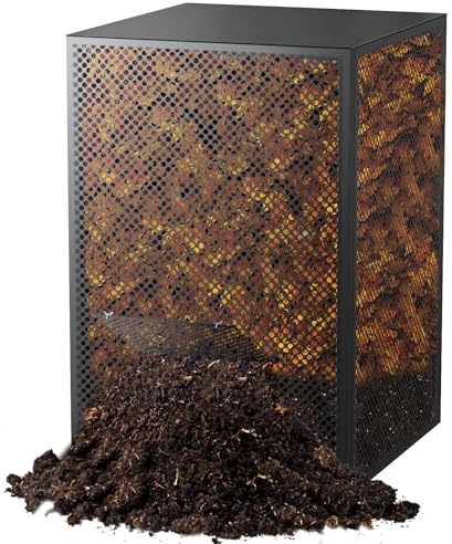 Compost Bin Outdoor - Large 93 Gallon Metal Perforated Sheet Compost Bucket with Rust-Proof Coating, Heavy-Duty & Easy Assembly, Fast Creation of Fertile Soil, for Garden, Kitchen & Yard Waste, Black