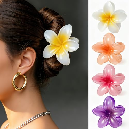 4 Pezzi Mollettone Fiore - Mollette Fiori per Capelli Antiscivolo in Plastica, Fermagli-Capelli Donna Grandi 8CM, Accessori per Capelli Fini/Spessi/Ricci, Pinze Fiorate Esstive Multicolore - Silttble