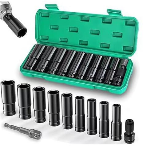 Enchufe profesional de 11 piezas de grado de impacto con marcado de tamaño para una identificación rápida en trabajos mecánicos, 10-24 mm, acero endurecido, mantenimiento mecánico
