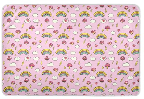 Pixel Wind Wickelunterlage, Regenbogen, Pilz, extra groß, wiederverwendbar, sehr saugfähig, atmungsaktiv, für Kinder, Erwachsene, Haustiere, 132,1 x 86,4 cm (L x B)