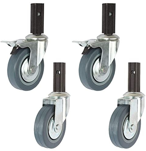 Ruedas giratorias para muebles, 100 mm, juego de 4, sin ruido, capacidad de 210 kg, incluye soporte de tubo cuadrado (23 x 68 mm), ideal para coches y carros de comedor