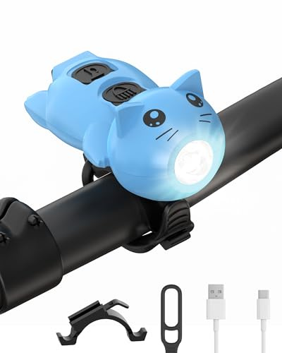 Gofimyee Lampe pour trottinette électrique, recharge USB, voyant LED avec haut-parleur, 3 modes d'éclairage, étanche, adaptée aux trottinettes et poussettes, bleue