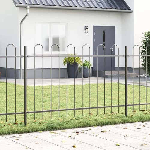 Gecheer Garden Fence Grey 15.3 x 0.8 m Powder-Coated Steel Fence Model3334174
