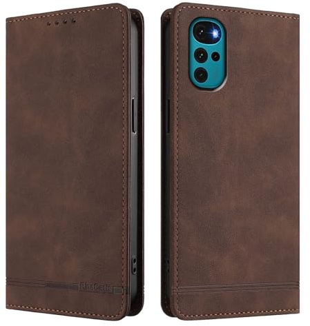 FANFO Funda de Cuero Premium para Motorola Moto G22 – Carcasa Tipo Wallet con Protección RFID, Cierre Magnético & Soporte Multifunción- Marrón