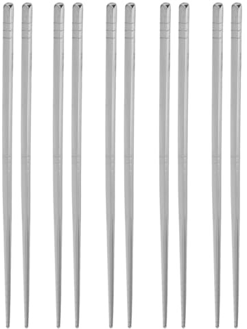 DIYEAH Set di 5 paia di bacchette in acciaio inossidabile, bacchette in metallo antiscivolo, riutilizzabili, resistenti al calore, utensili da cucina per cibo giapponese, coreano, cinese e asiatico.