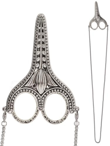 Changor Vintage Kedjesaxar, Spetsiga Broderisaxar i Rostfritt Stål med Lock och Halskedja, Silver Bauhinia-mönster för Broderi-sömnad