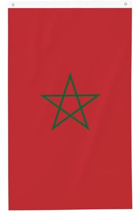 Bandera de Marruecos imprime banderas de doble cara, 3 x 5 pies, decoración al aire libre, secado rápido y resistente a la decoloración, adecuada para jardines y porches.