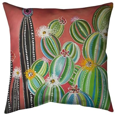 Begin Home Decor 5543-2626-FL365 26 x 26 in. Rainbow Cactus - Coral Illustrative Poly Twill Throw - Home Decor