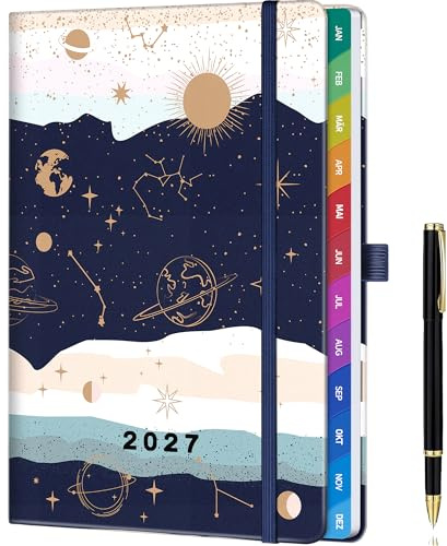 A5 Terminkalender 2027 – Buchkalender 2027, Kalenderbuch 2027, 1 Woche auf 2 Seiten, Brunnen Kalender, Wochenplaner für effiziente Planung