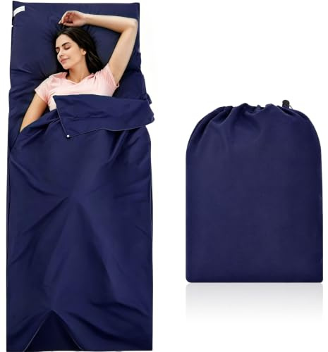Infreecs Saco de dormir para cabaña, 2 en 1, ultraligero de microfibra, saco de dormir de viaje, saco de dormir con compartimento para almohada, saco de dormir de verano para hostales, camping