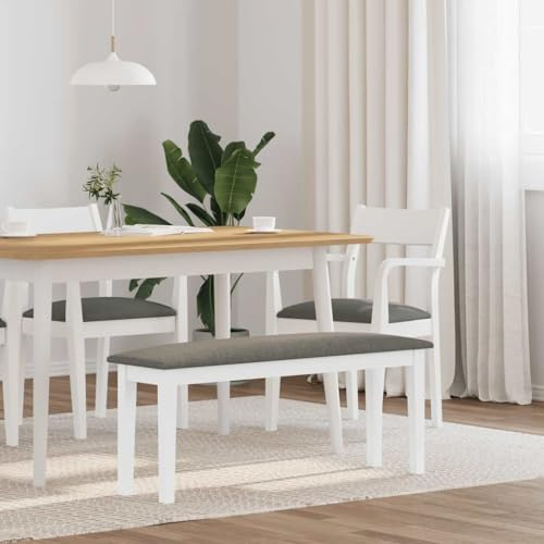 Bank 110 cm Weiß Massivholz Gummibaum mit Polsterung, Esszimmerbank und Küchenbank, bequeme Sitzgelegenheit für Flur und Esszimmer, modernes Design im Landhausstil