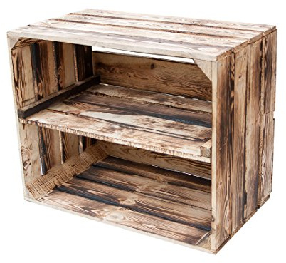 Geflammte Kiste für Schuhregal und Bücherregal - Obstkiste flambiert mit Mittelbrett längs - Holzkiste aus dem Alten Land - massiv stabil - Kistenregal Obstkistenregal 50x40x30cm (1 Kiste, 1)