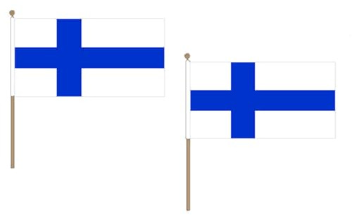 STOCKFLAGGE FINNLAND 45x30cm mit holzmast - 10 stück FINNISCHE STOCKFAHNE 30 x 45 cm - flaggen AZ FLAG