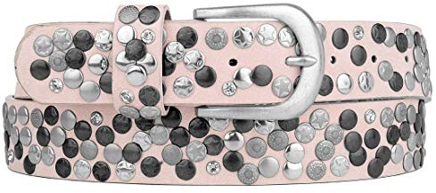 Zakatte • DAMEN NIETENGÜRTEL AUS KUNSTLEDER MIT STRASS 65 BIS 125 CM F01 (95 cm, Rosa)