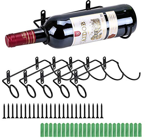 BSTKEY Lot de 6 supports muraux en fer pour bouteilles de vin, ouverture à gauche